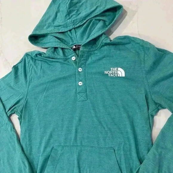 The North Face Hooded Henley Pullover LongSleeve Shirt Porcelain Green Men Small - Picture 2 of 6